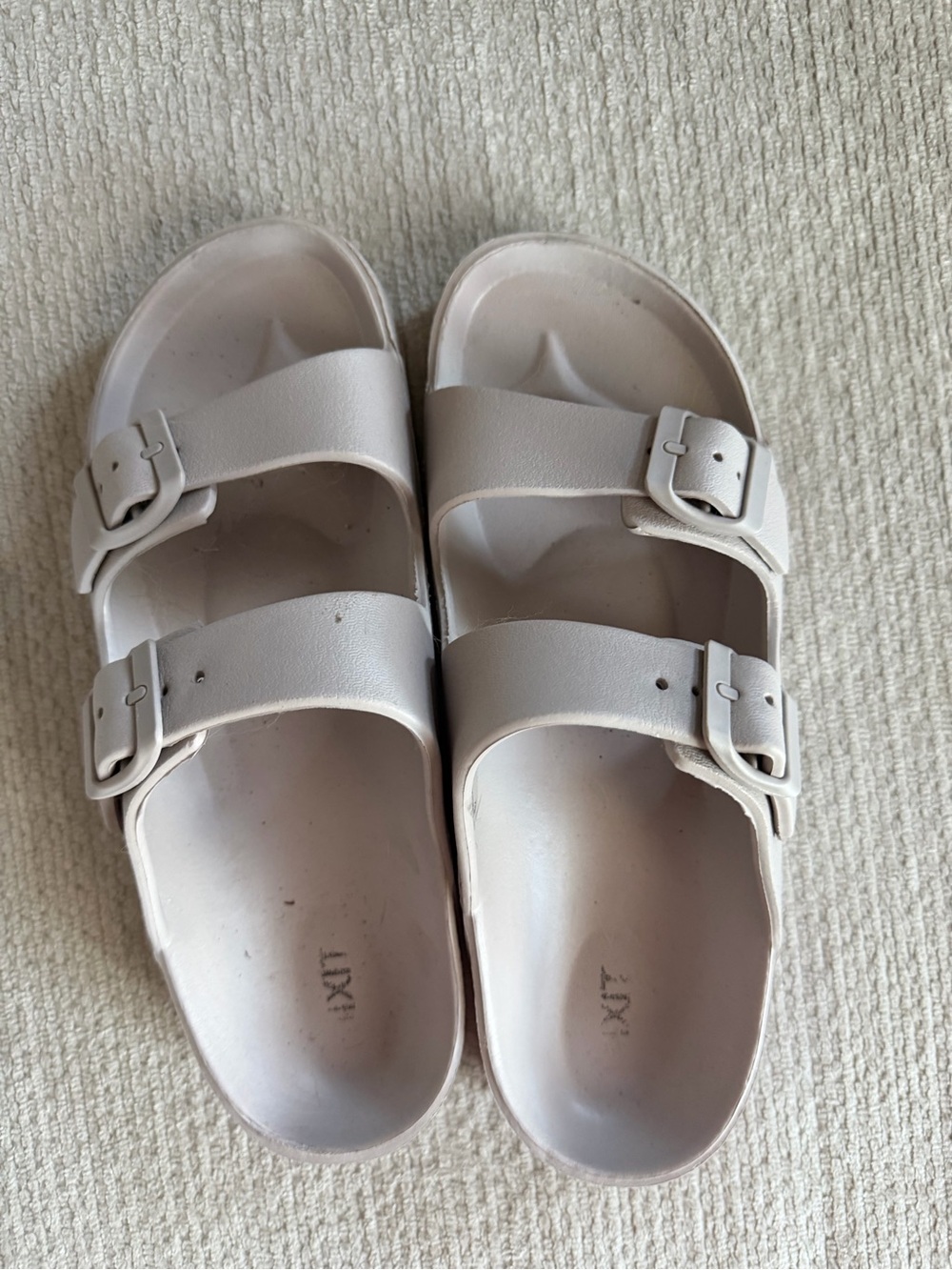 Mixit Double-Buckle Slide Sandals in Light Beige